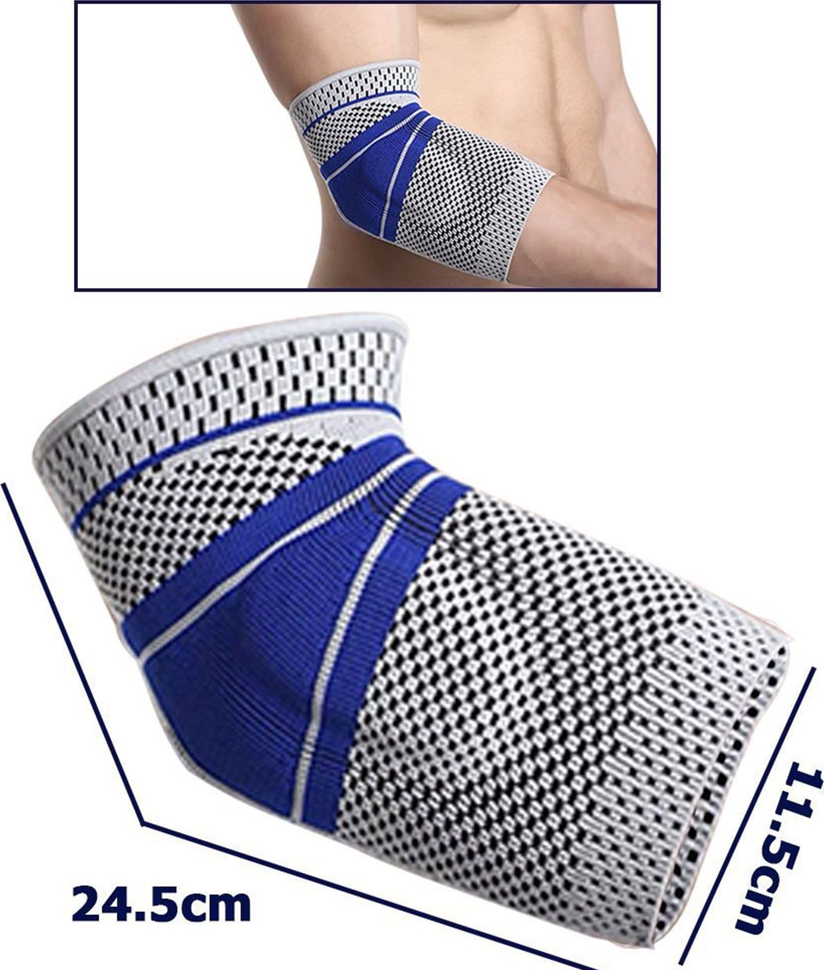 COPPIA GOMITIERA FASCIA ELASTICA SUPPORTO PER GOMITO ANALLERGICO PROTEZIONE BLU