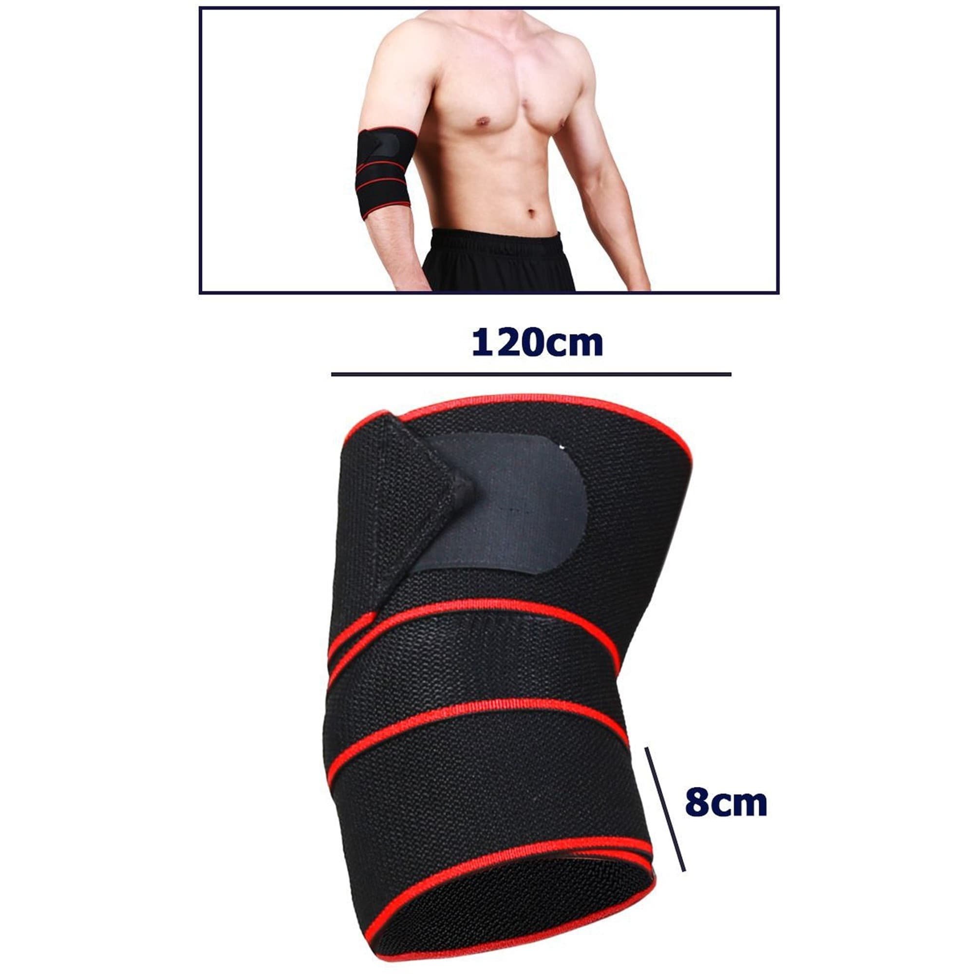 COPPIA GOMITIERA FASCIA ELASTICA BENDA SUPPORTO TUTORE PER GOMITO 120X8CM ROSSO