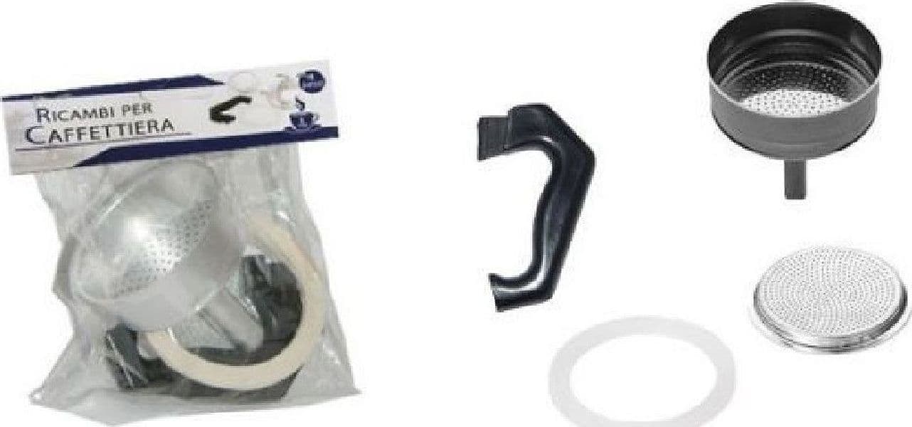 KIT 4PZ RICAMBI FILTRO GUARNIZIONE MANICO IMBUTO CAFFETTIERA MOKA MISURA 2 TAZZE - 3