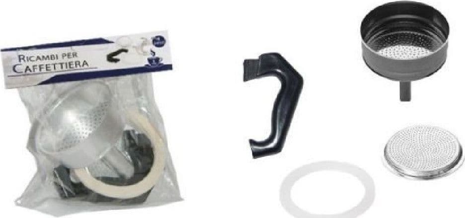 KIT 4PZ RICAMBI FILTRO GUARNIZIONE MANICO IMBUTO CAFFETTIERA MOKA MISURA 2 TAZZE - 3