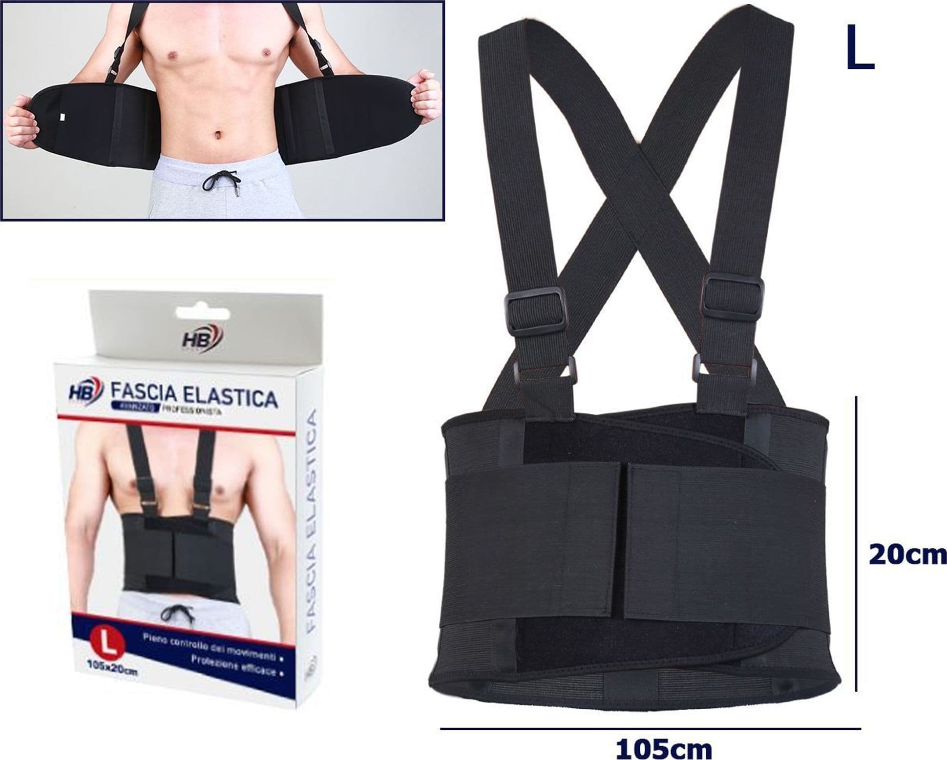 FASCIA POSTURALE SCHIENA SUPPORTO REGOLABILE A STRAPPO TUTORE LOMBARE NERO TG. L