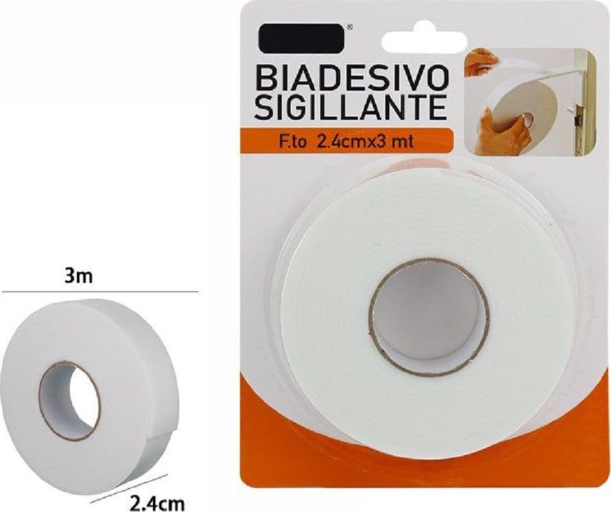 ROTOLO NASTRO BIADESIVO SIGILLANTE BIANCO 2,4 CM X 3 METRI SIGILLA RIPARA 69827