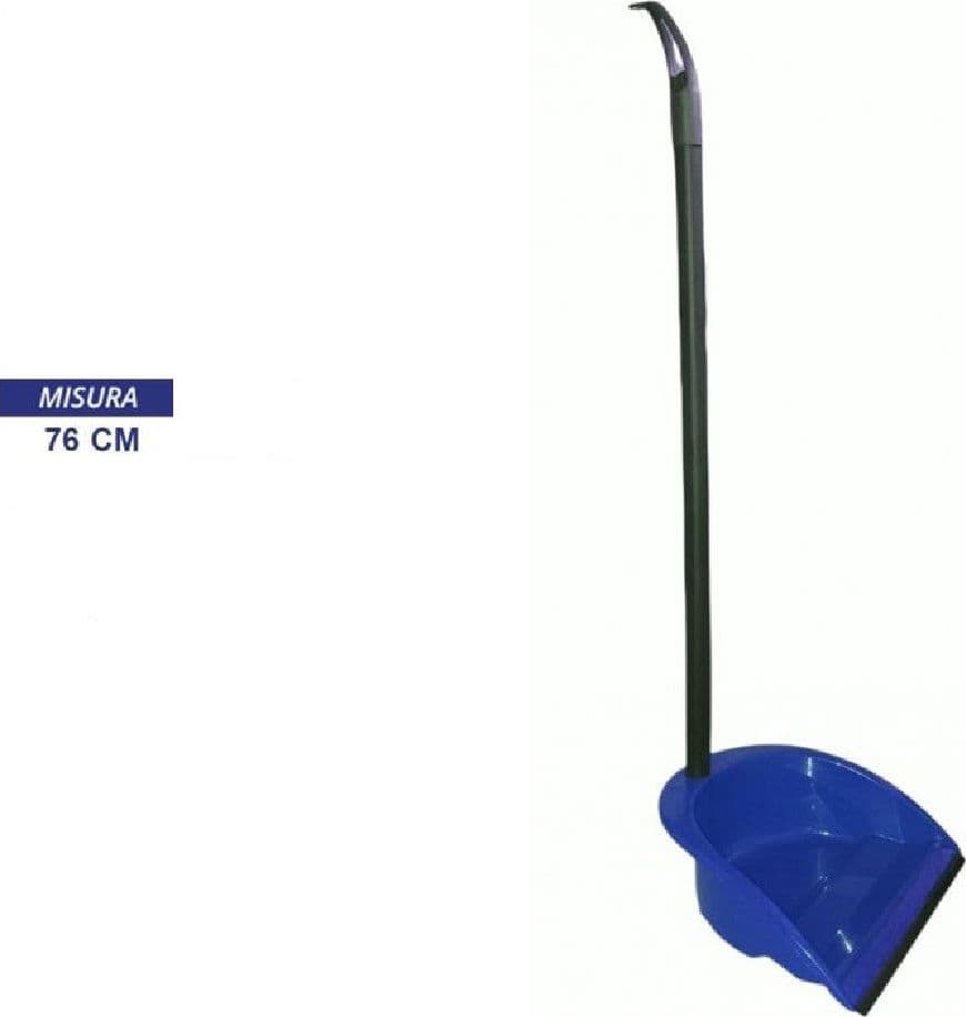 PALA PALETTA IN PLASTICA ALZASPORCO CON MANICO FISSO PULIRE CASA CON GOMMA BLU