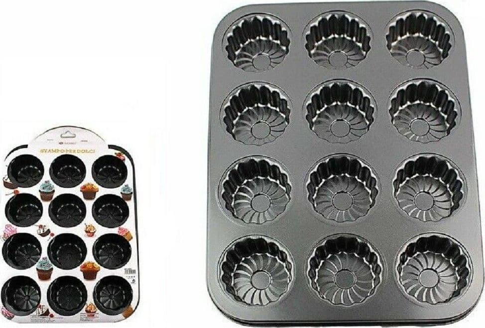 STAMPO TEGLIA VASSOIO ANTIADERENTE 12 MUFFIN CUPCAKE BUDINO 35,5 X 26,5 CM 59945 - 2