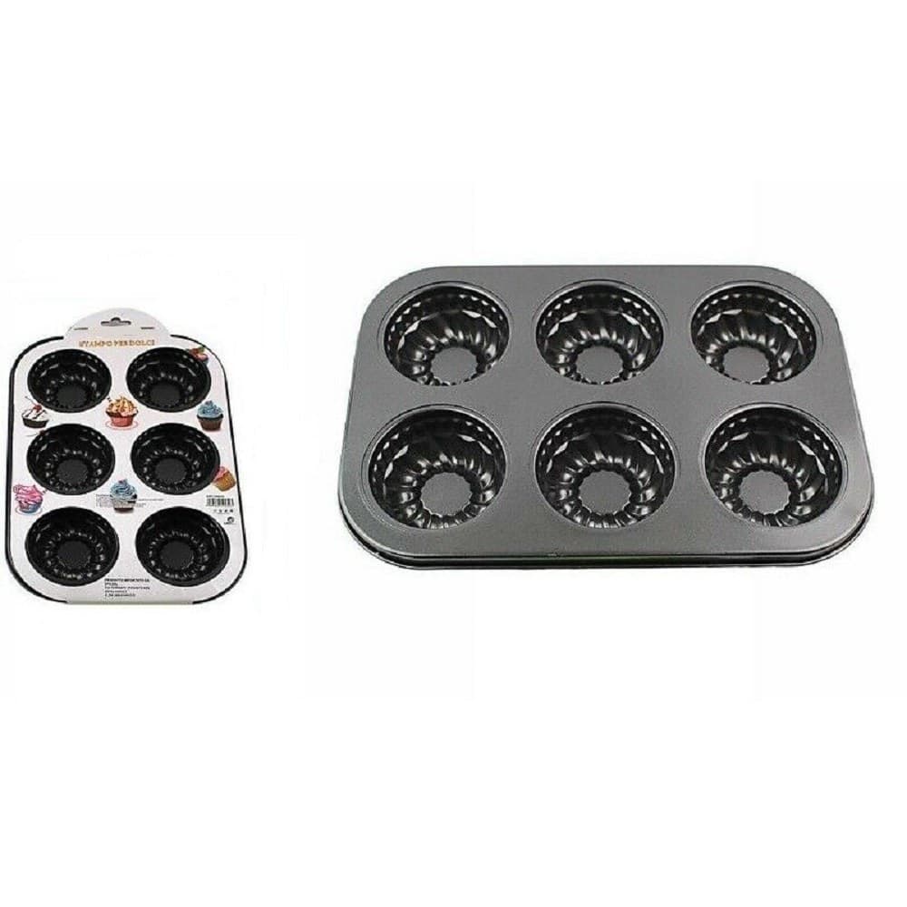 STAMPO TEGLIA VASSOIO ANTIADERENTE 6 MUFFIN CUPCAKE DOLCI BUDINO 26X18CM 59959 - 2