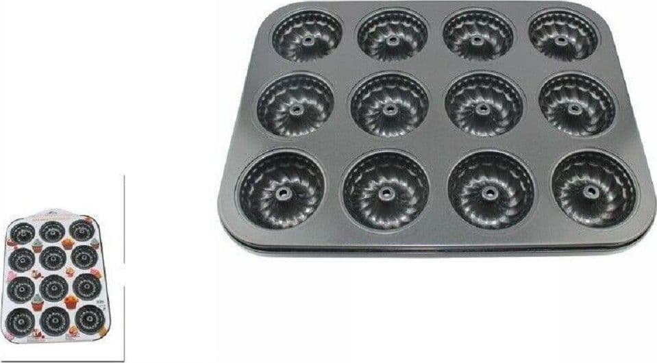 STAMPO TEGLIA VASSOIO ANTIADERENTE 12 MUFFIN CIAMBELLE CUPCAKE DOLCI BUDINO 59941 - 2