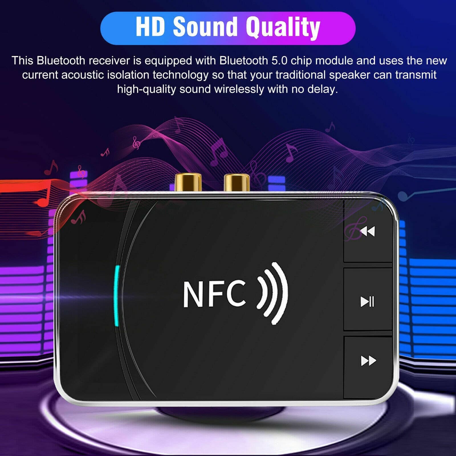 TRASMETTITORE RICEVITORE BLUETOOTH 5.0 AUX 3,5MM NFC A RCA ADATTATORE AUDIO USB - 10
