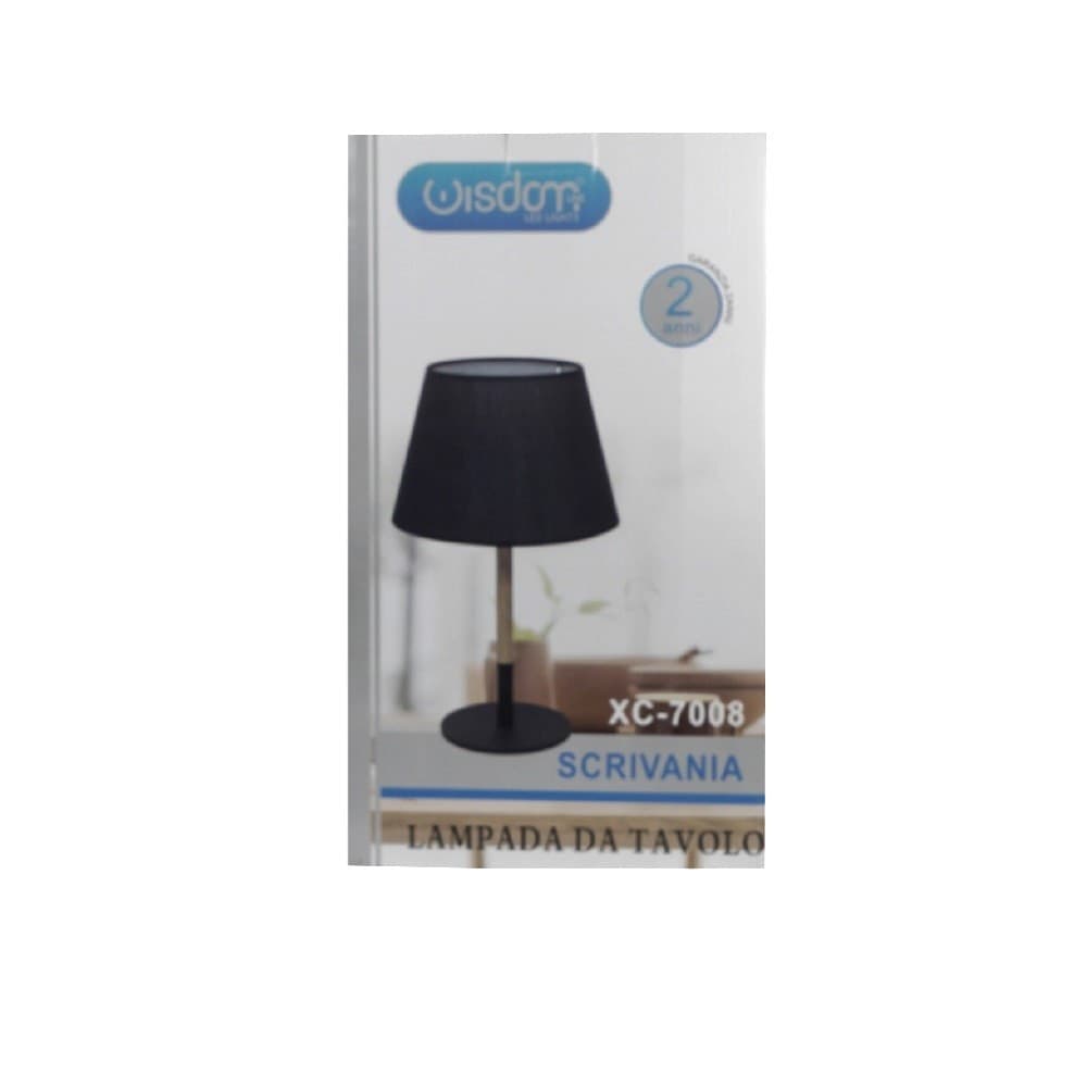 LAMPADA DA TAVOLO ABAT JOUR CON PARALUME IN TESSUTO NERO PORTALAMPADA E27 XC-7008 - 3