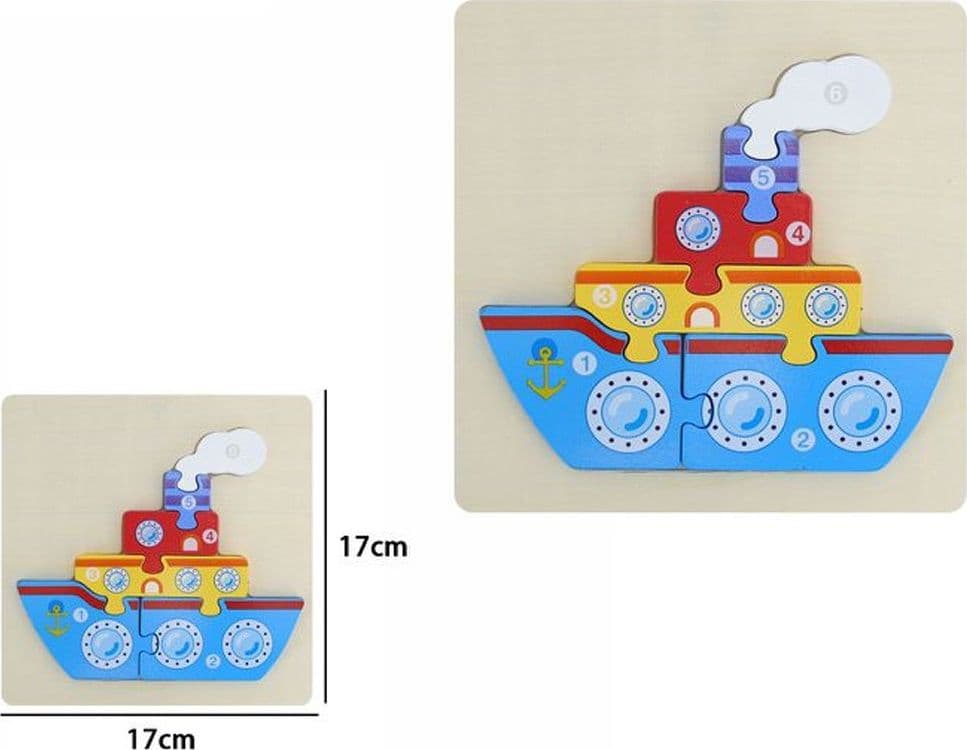 PUZZLE 3D BLOCCHI LEGNO FORMA DI NAVE EDUCATIVO COLORATO GIOCO BAMBINI BARCA - 2