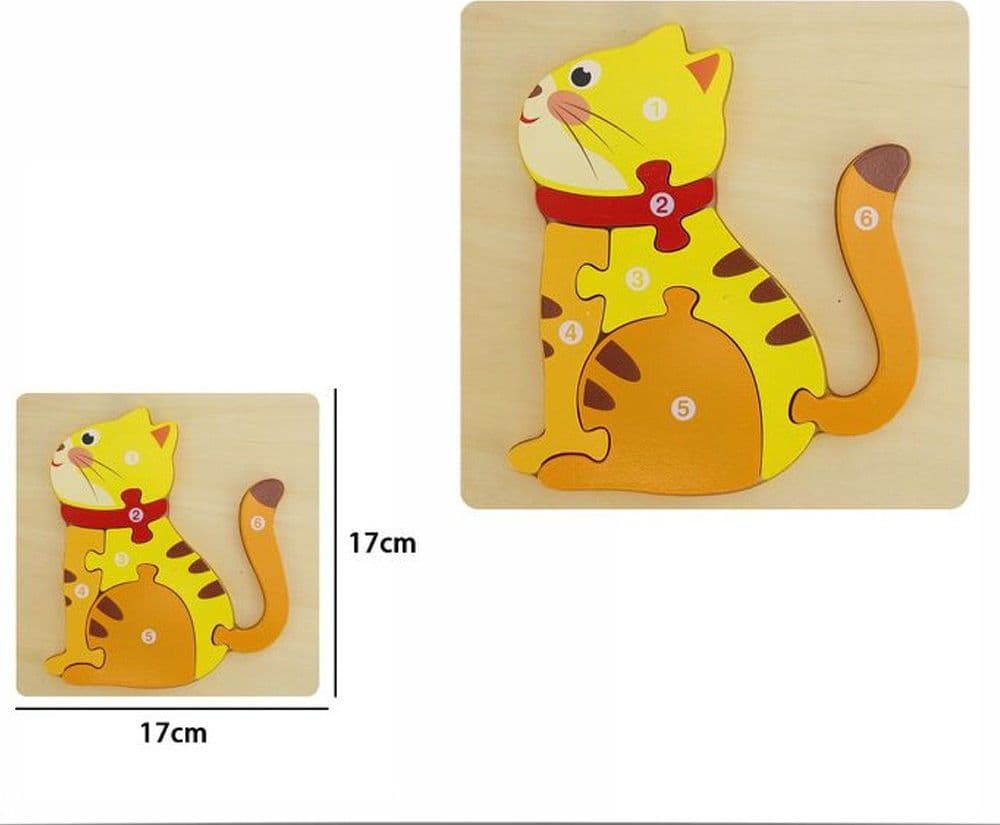 PUZZLE 3D BLOCCHI LEGNO FORMA GATTINO EDUCATIVO COLORATO GIOCO BAMBINI ANIMALI - 2