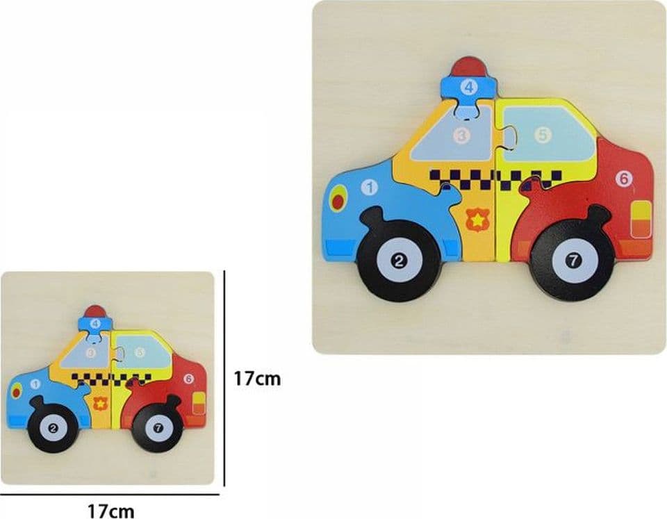 PUZZLE 3D BLOCCHI LEGNO FORMA MACCHINA POLIZIA EDUCATIVO COLORATO GIOCO BAMBINI - 2