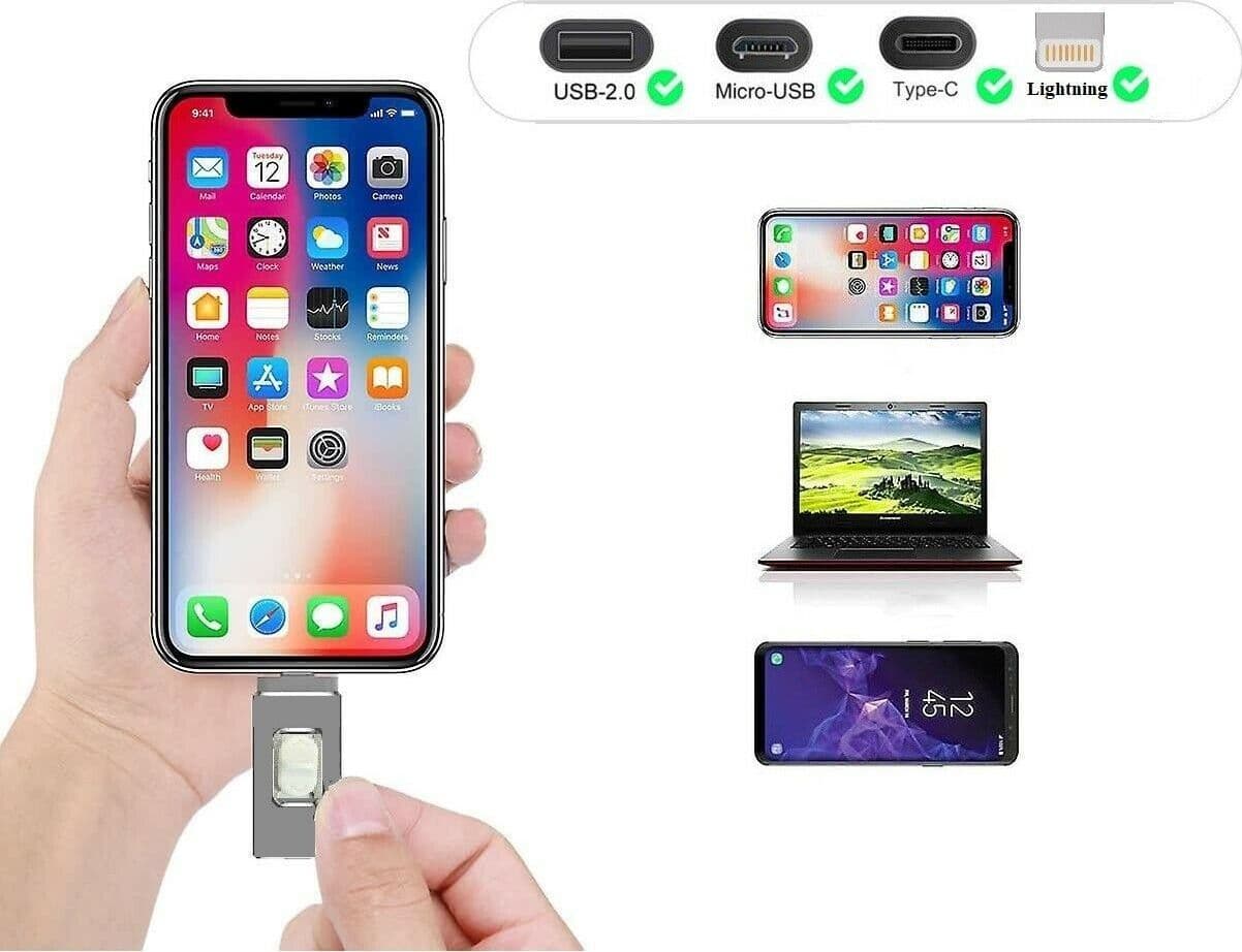 CHIAVETTA PEN DRIVE FLASHDRIVE DA 128GB 4 IN 1 USB PER IPHONE IOS ANDROID TYPE C - 9