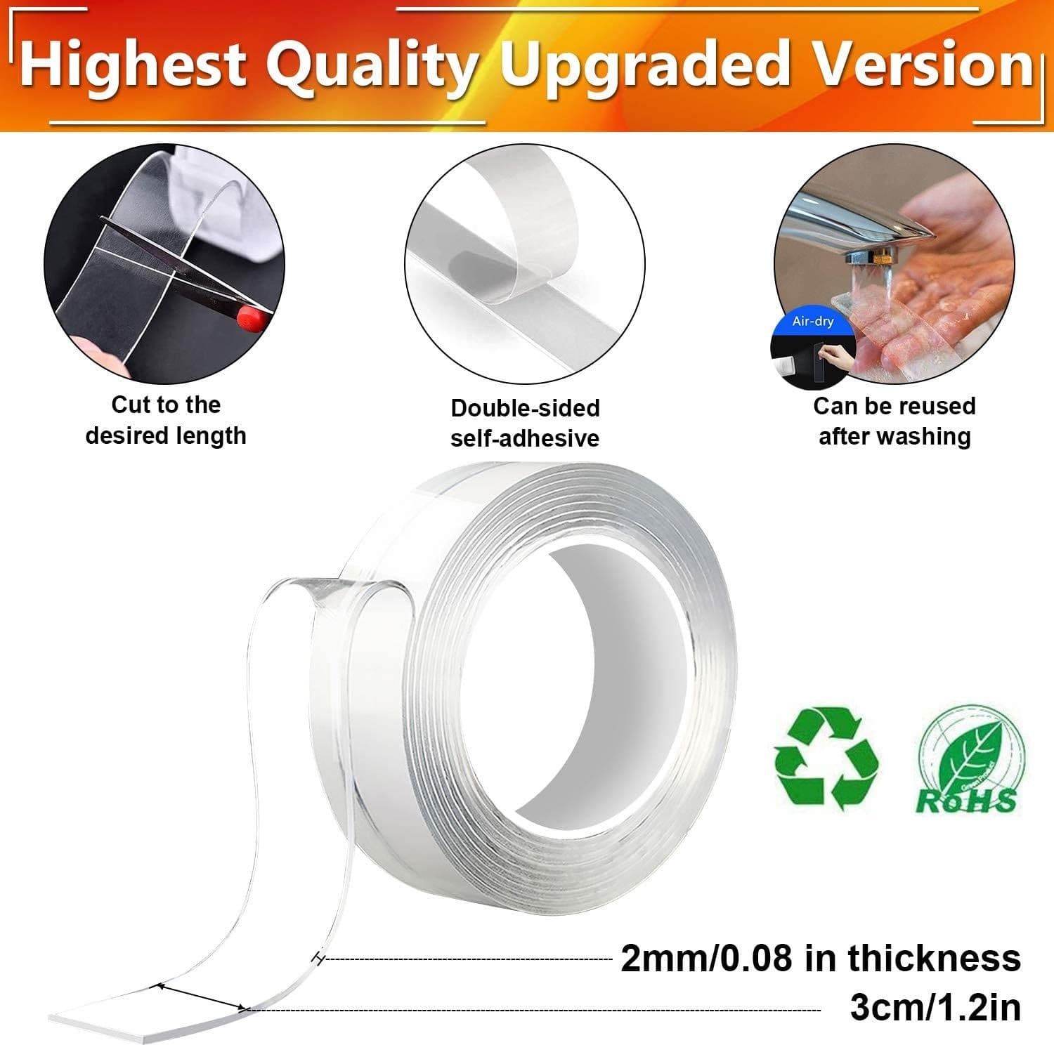 NASTRO BIADESIVO TRASPARENTE MILLEUSI ADESIVO ATTACCA TUTTO 3CM X 5 MT ACRILICO - 10