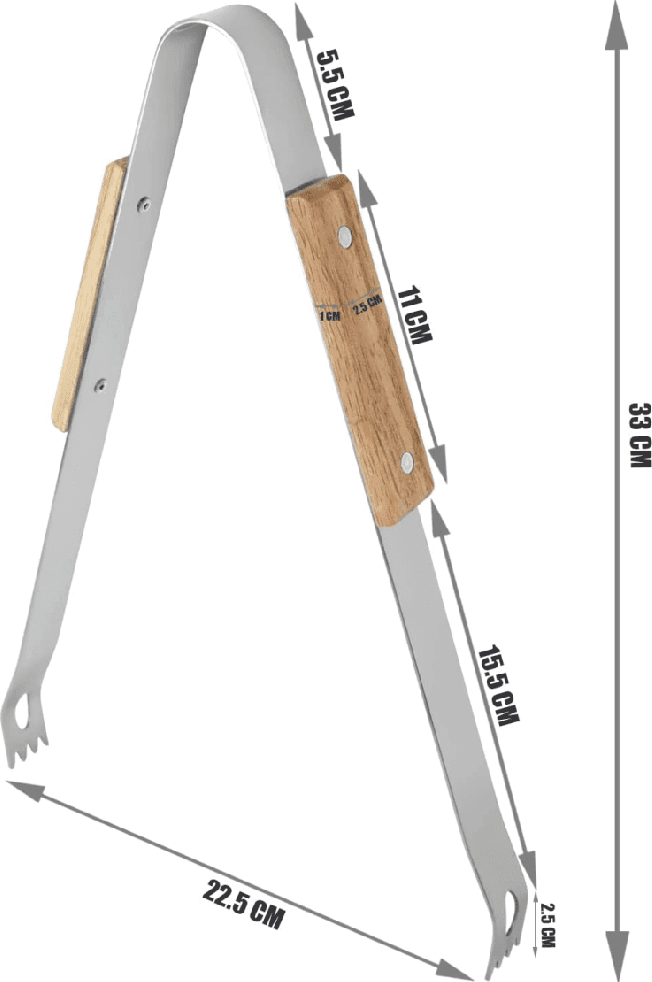 SET 3 ATTREZZI GRIGLIA BARBECUE FORCHETTONE PINZA SPATOLA IN ACCIAIO MANICO LEGNO - 3