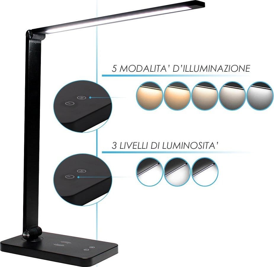 LAMPADA DA TAVOLO LED DA SCRIVANIA CON RICARICA WIRELESS PER CELLULARI XC-2681 - 7