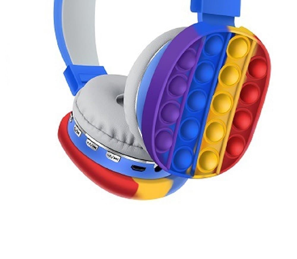 CUFFIE POPIT BLU BAMBINI WIRELESS RADIO BLUETOOTH ARCOBALENO PIEGHEVOLE SD USB - 6