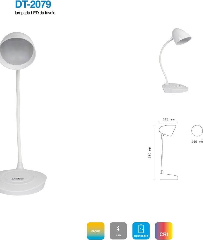 LAMPADA DA TAVOLO SCRIVANIA LED RICARICABILE USB DIMMERABILE MODERNO DT-2079 - 7