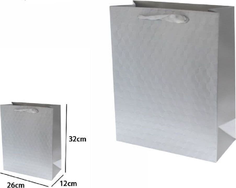 SET 2 BORSE BUSTE REGALO SHOPPER GRIGIA GOFFRATA MANICO TESSUTO 32X26X12CM 69933