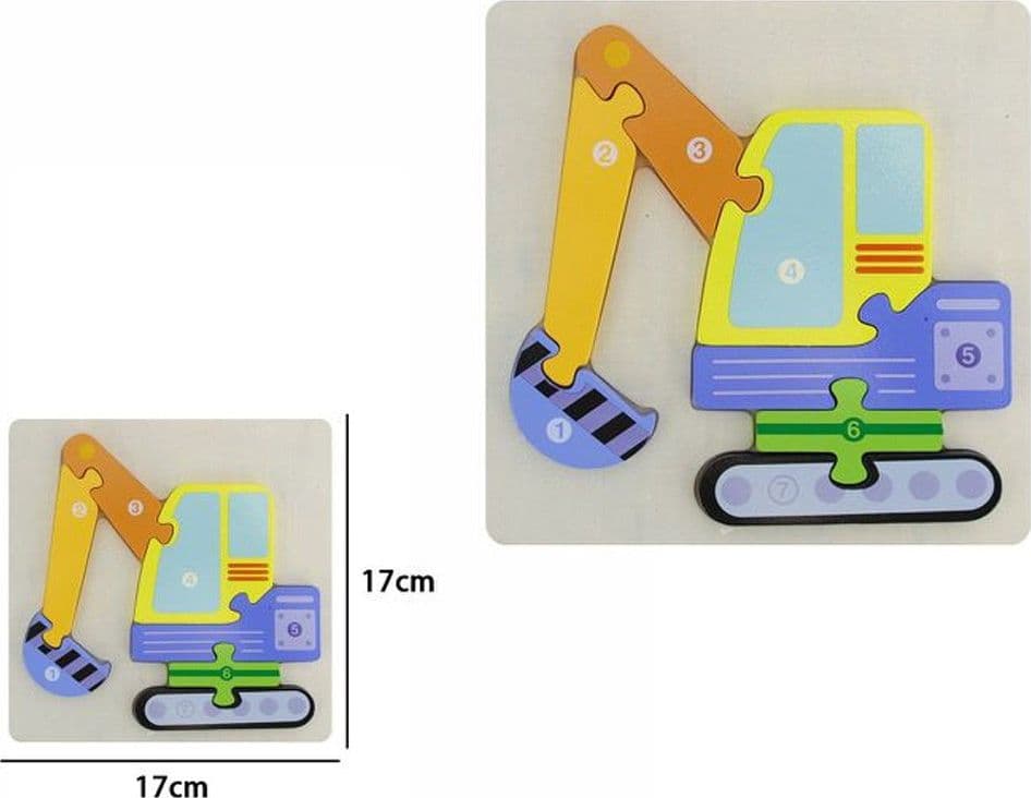 PUZZLE 3D BLOCCO LEGNO FORMA ESCAVATORE EDUCATIVO COLORATO GIOCO BAMBINI ANIMALI - 2