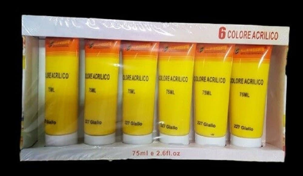 SET 6 PZ PITTURA ACRILICA VERNICE CONFEZIONE COLORE 227 GIALLO TUBO 75 ML 07504 - 2