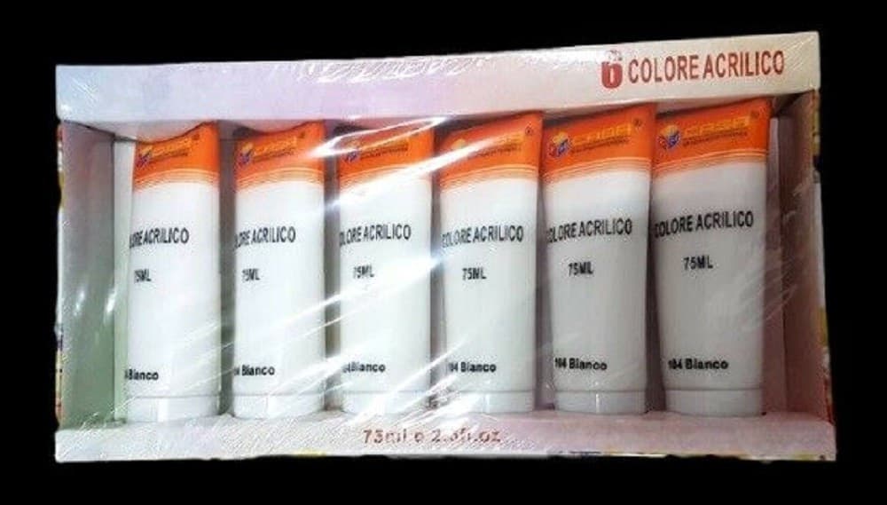 SET 6 PEZZI PITTURA ACRILICA VERNICE CONFEZIONE COLORE BIANCO TUBO 75 ML 07485 - 2