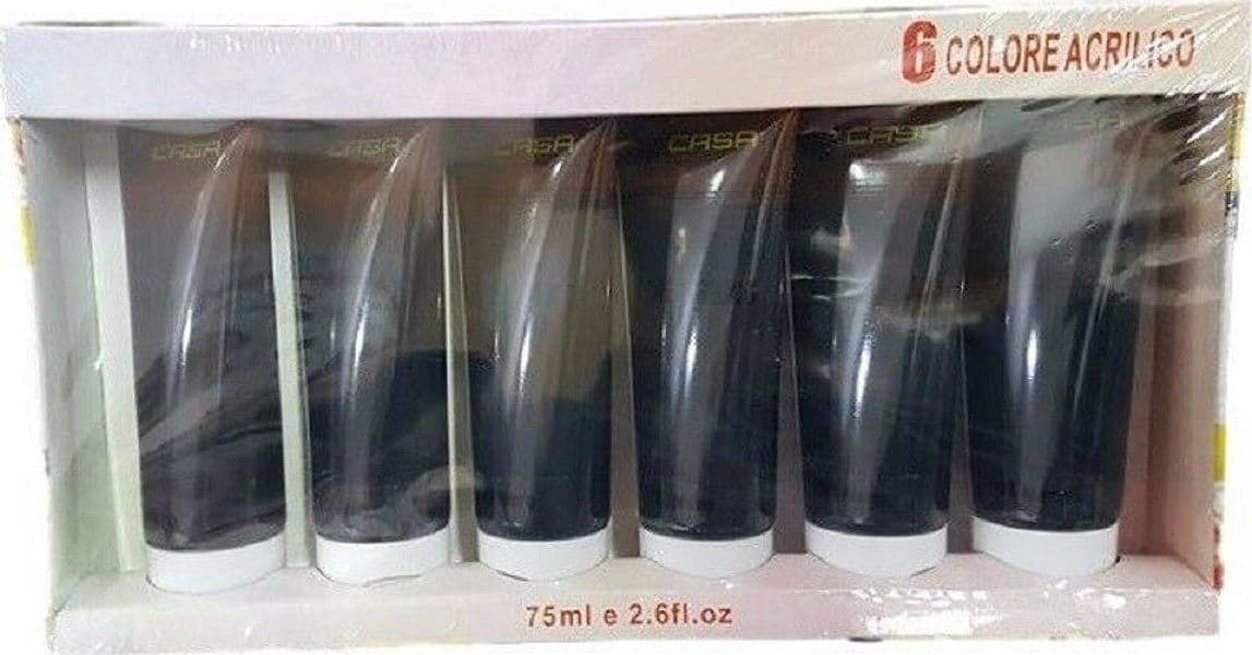SET 6 PEZZI PITTURA ACRILICA VERNICE CONFEZIONE COLORE NERO TUBO 75 ML 07486 - 2