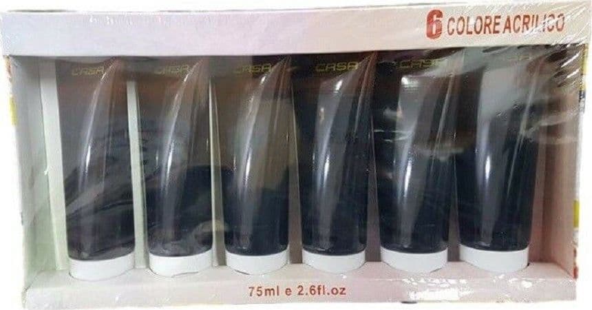 SET 6 PEZZI PITTURA ACRILICA VERNICE CONFEZIONE COLORE NERO TUBO 75 ML 07486 - 2