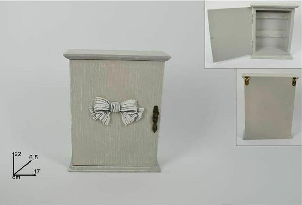 CONTENITORE BOX CASSETTA PORTA CHIAVI PORTACHIAVI IN LEGNO CON FIOCCO 17X22X6.5CM