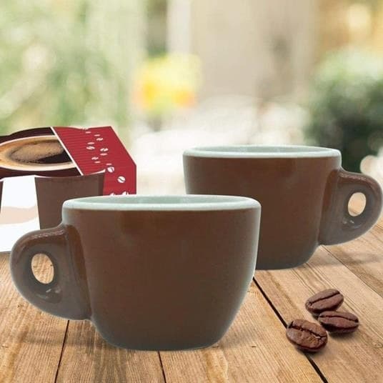 SERVIZIO SET 6 TAZZINE DA CAFFE TAZZINA BASSA IN CERAMICA MARRONE DA CUCINA - 4