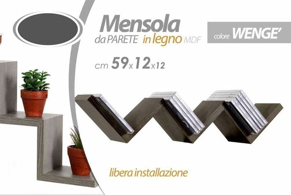 MENSOLA PARETE MODERNA DESIGN ZIG ZAG MENSOLE MURO SCAFFALE 3 RIPIANI WENGHE - 2