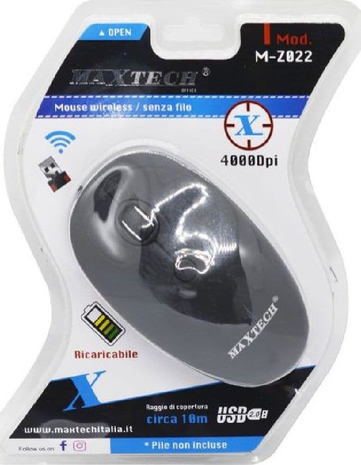 MOUSE WIRELESS SENZA FILO 4000DPI RICARICABILE 10MT RAGGIO PORTATA PER PC M-Z022 - 4