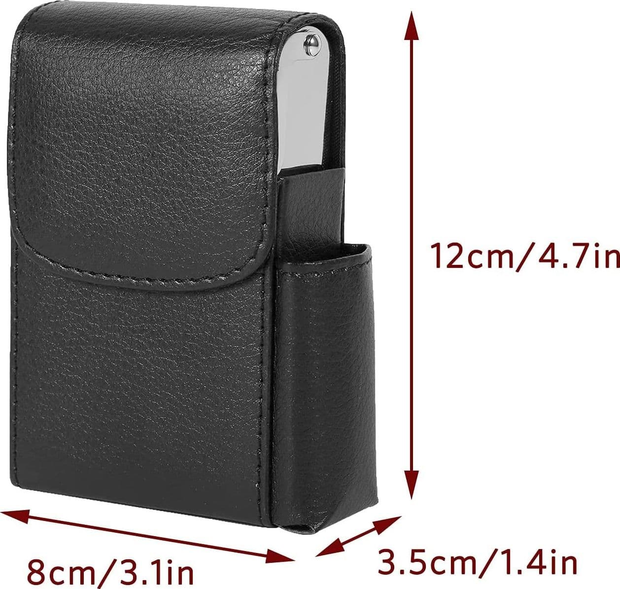 PORTASIGARETTE DA CINTURA CON PORTA ACCENDINO IN TESSUTO ECOPELLE SIGARETTE NERO - 3