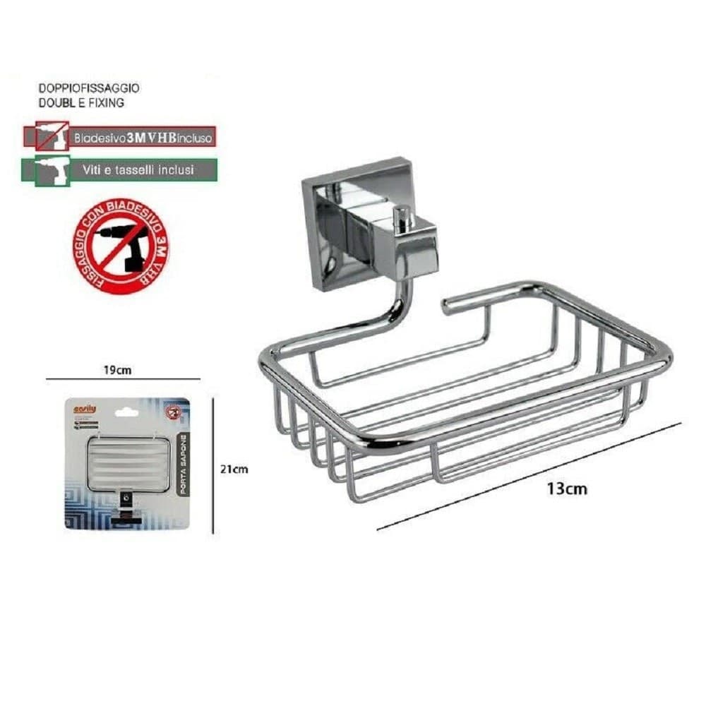 PORTA SAPONE SAPONETTA MENSOLA DOPPIO FISSAGGIO A PARETE BAGNO SQUARE 13CM 59184 - 2