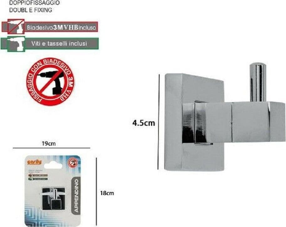 APPENDINO GANCIO APPENDI PORTA ASCIUGAMANO 1 POSTO BAGNO SQUARE 4,5 CM 59179 - 2