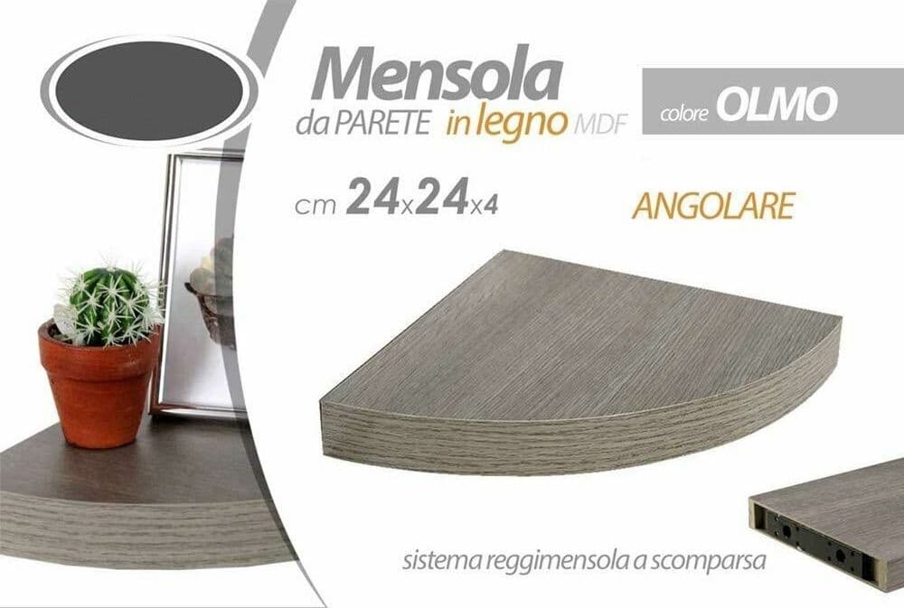 MENSOLA PARETE ANGOLARE SCAFFALE RIPIANO AD ANGOLO IN LEGNO MDF OLMO 24 X 4 CM - 2