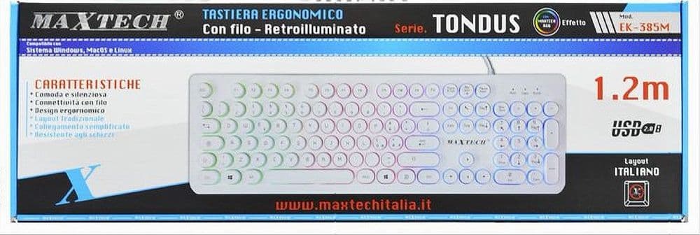 TASTIERA CON FILO RGB RETROILLUMINATA TASTI ROTONDI USB LAYOUT ITALIANO EK-385M - 6