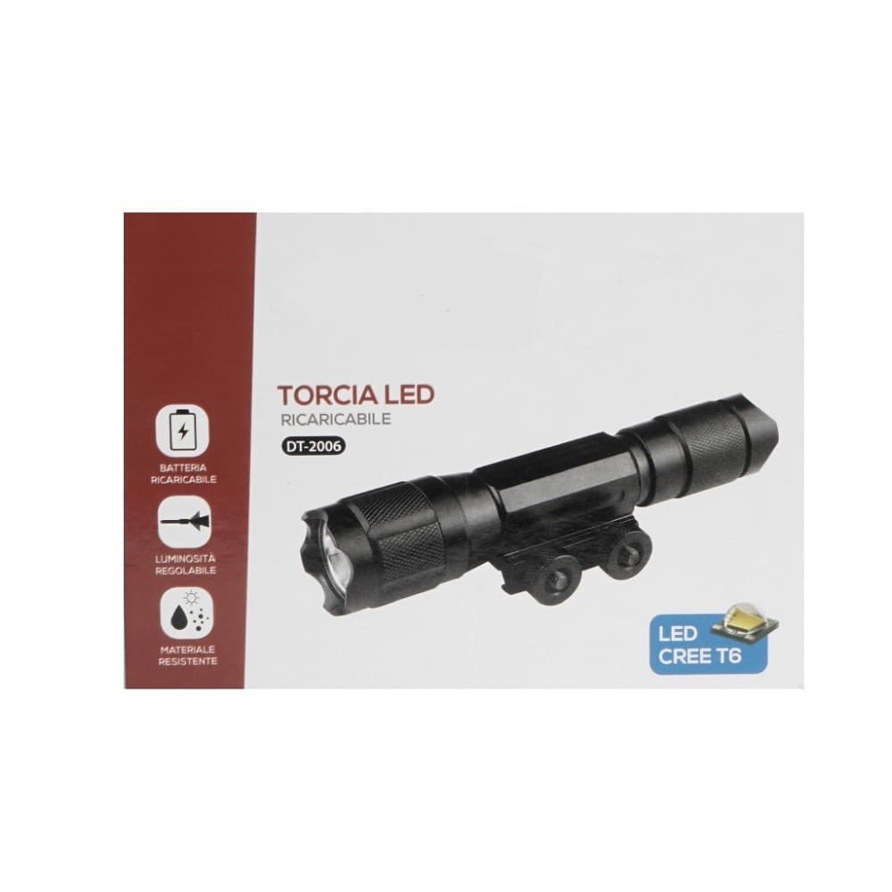 TORCIA LED RICARICABILE CREE T6 REGOLABILE MILITARE CON MIRINO PER FUCILE DT2006 - 5