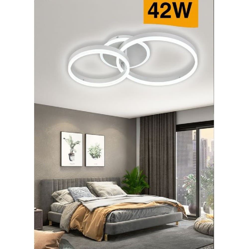 PLAFONIERA LED 42 W LAMPADARIO C35 BIANCO MODERNO CERCHI LUCE 4000K 6500K 3000K - 7