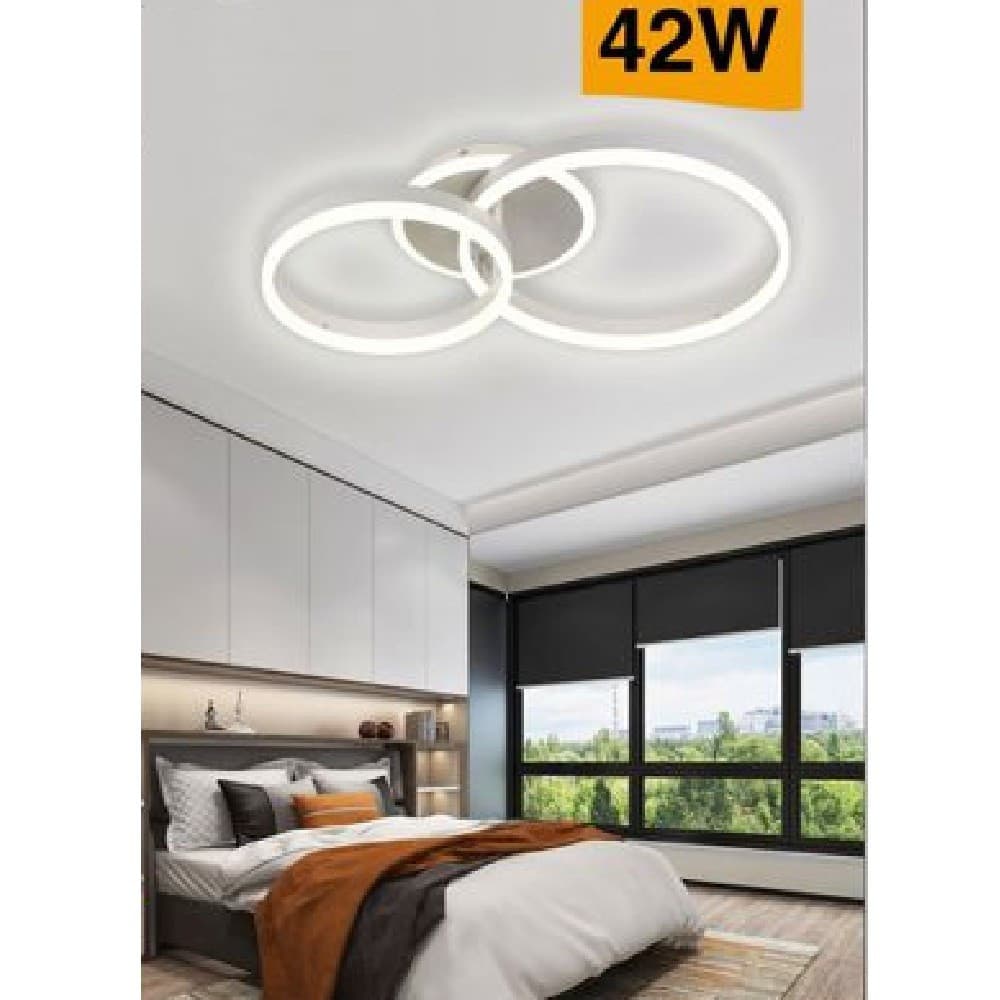 PLAFONIERA LED 42 W LAMPADARIO C35 BIANCO MODERNO CERCHI LUCE 4000K 6500K 3000K - 5