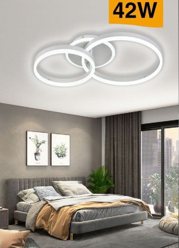 PLAFONIERA LED 42 W LAMPADARIO C35 BIANCO MODERNO CERCHI LUCE 4000K 6500K 3000K - 3