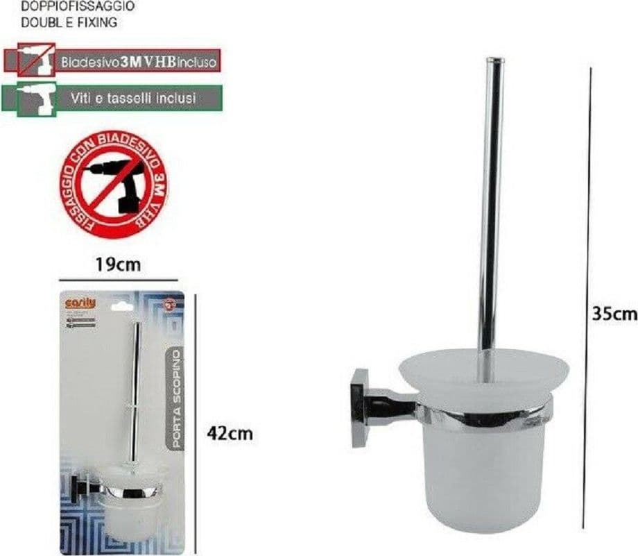 PORTA SCOPINO WC COMPLETO VETRO SATINATO FISSAGGIO A PARETE BAGNO SQUARE 59193 - 2