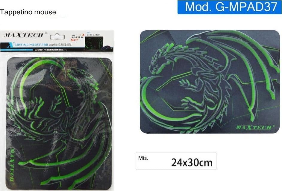 TAPPETINO GAMING MOUSE PAD PER PC POGGIAPOLSO ANTISCIVOLO DRAGO VERDE G-MPAD37 - 2