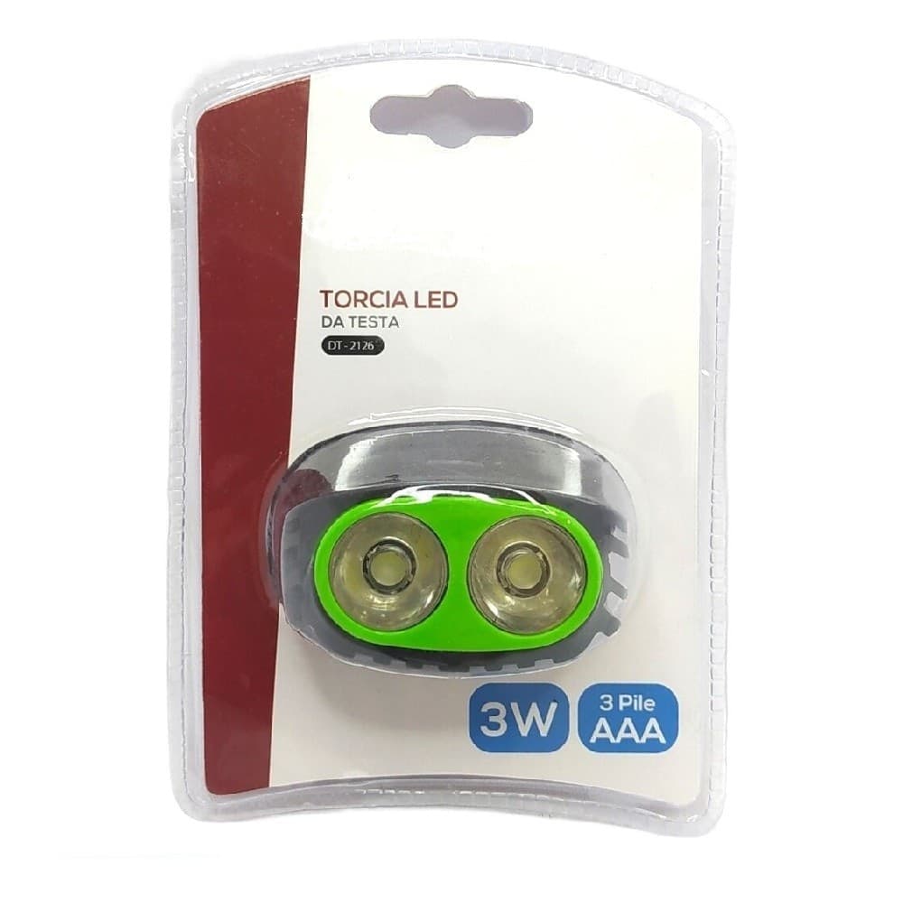 TORCIA LED DA TESTA FRONTALE LAMPADA 3 WATT A BATTERIA CACCIA CAMPEGGIO DT-2126 - 2