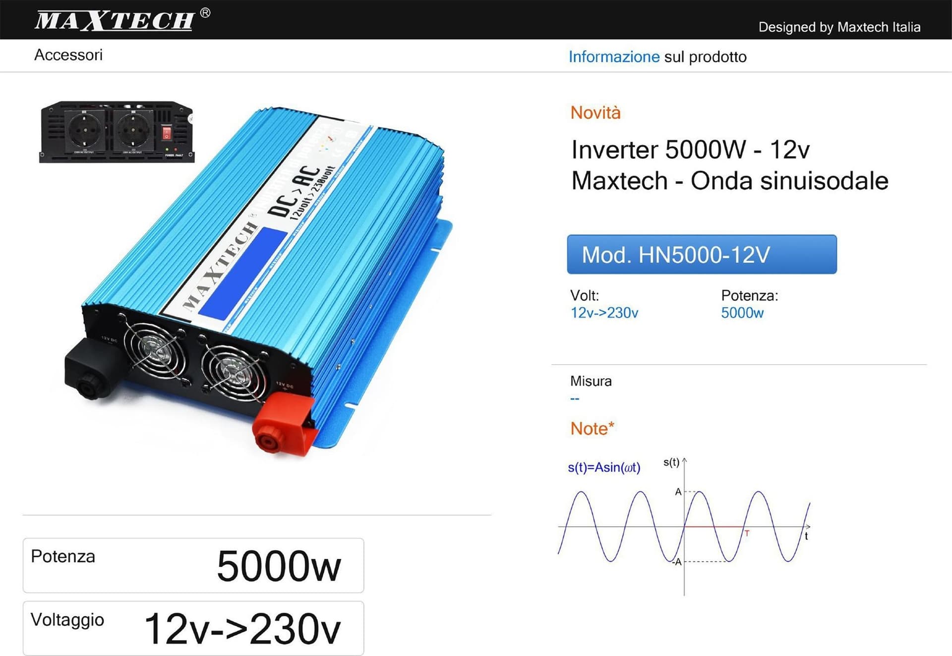 INVERTER DI POTENZA 5000 WATT ONDA SINUSOIDALE DA 12V A 230V AUTO HN5000-12V - 2