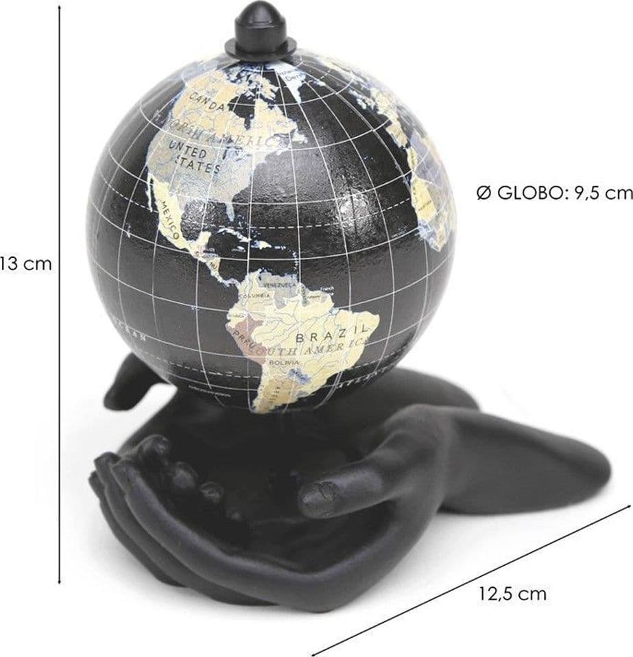 GLOBO TERRESTRE MAPPAMONDO IN METALLO MANI NERE DECORAZIONE CASA UFFICIO 210087 - 2
