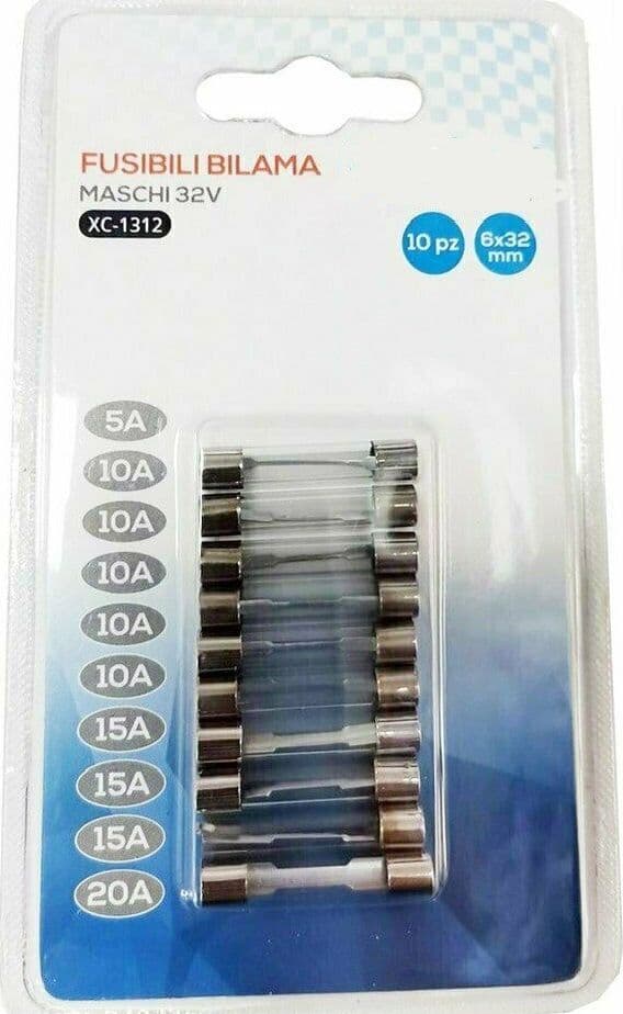 SET 10PZ FUSIBILI BILAMA MASCHI IN VETRO ASSORTITI 12/32V 5A/10A/15A/20A XC-1312 - 2