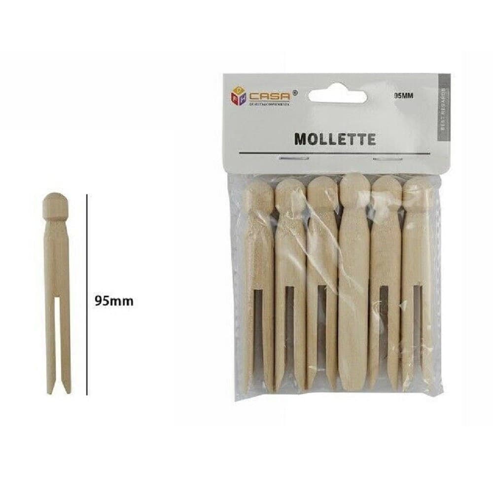 SET 18 PZ MOLLETTE PINZE BUCATO PANNI IN LEGNO BRICOLAGE HOBBYSTICA 95MM 53894A