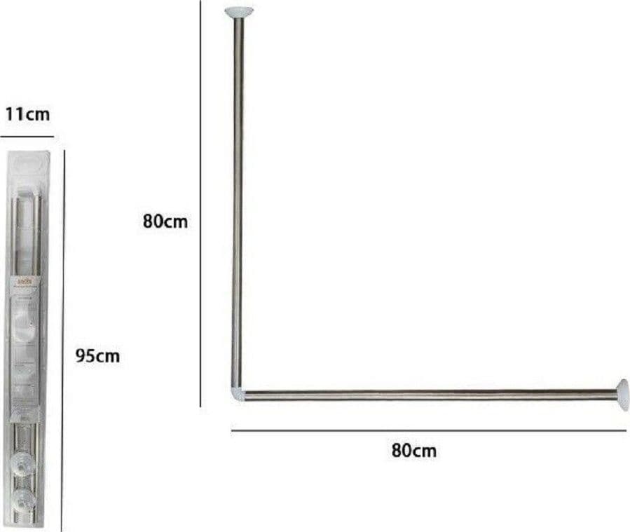 BASTONE ASTA PER TENDA DOCCIA BARRA A L 2 LATI ANGOLARE ALLUMINIO 80X80CM 69372 - 2