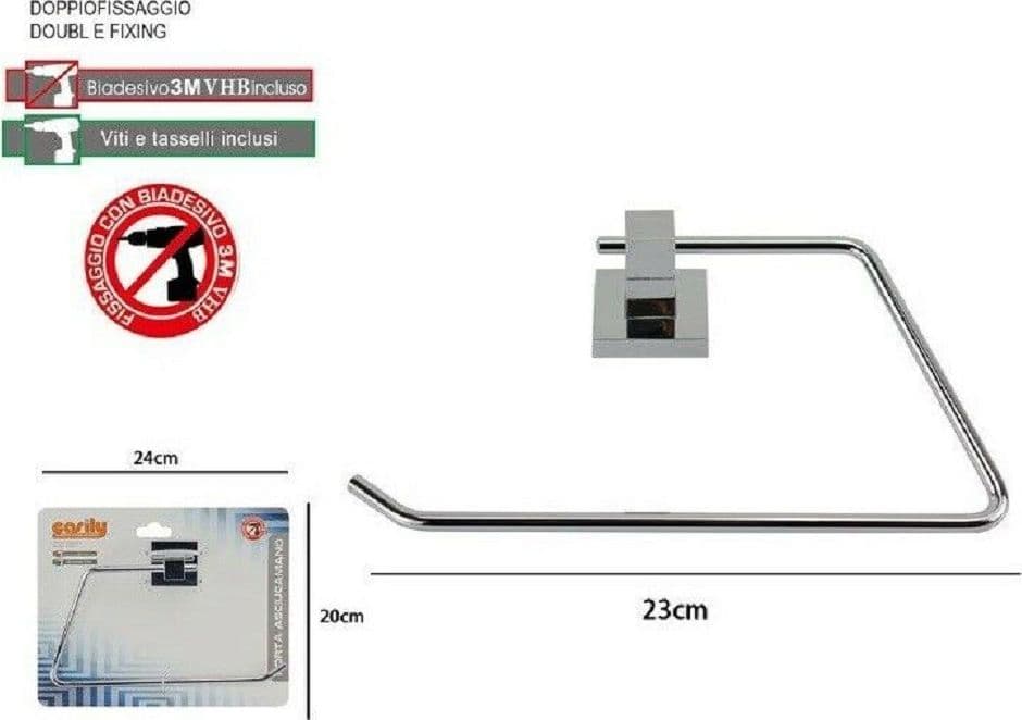 PORTA ASCIUGAMANO ASCIUGAMANI DOPPIO FISSAGGIO A PARETE BAGNO SQUARE 23CM 59182 - 2