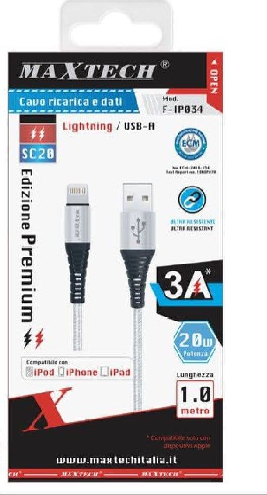 CAVO CARICATORE LIGHTNING USB 1 MT RICARICA TRASFERIMENTO DATI 3A IPHONE F-IP034 - 9